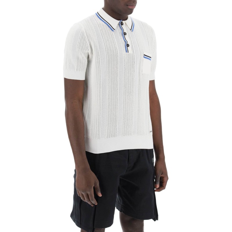 perforated knit polo shirt