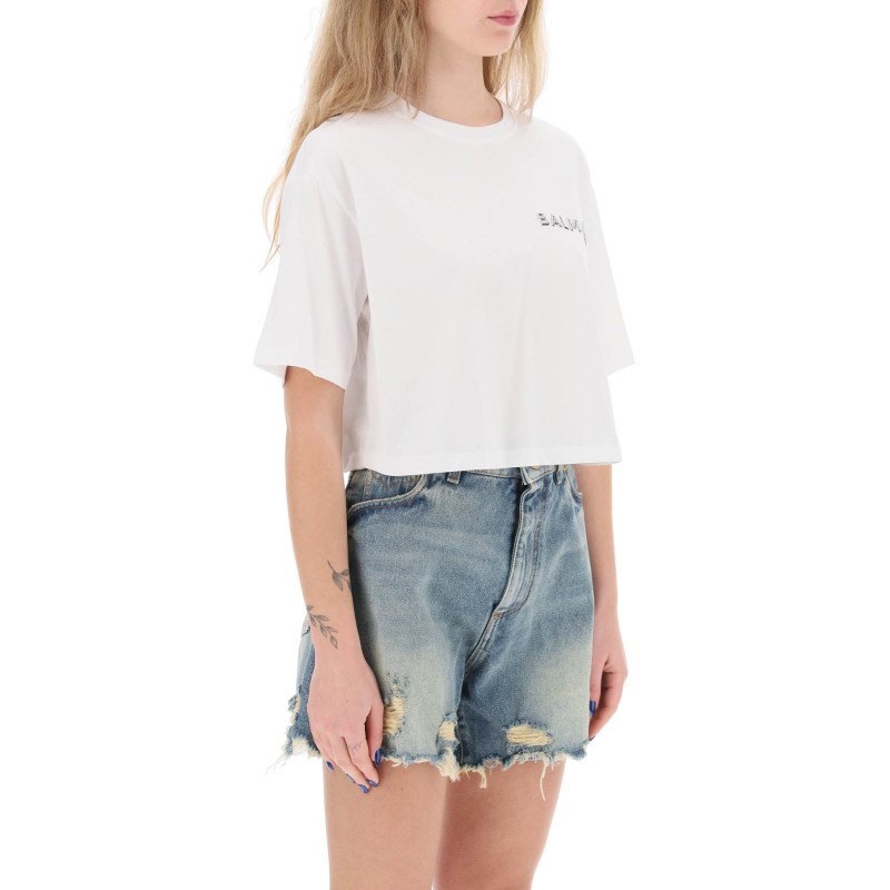 cropped t-shirt with metallic logo