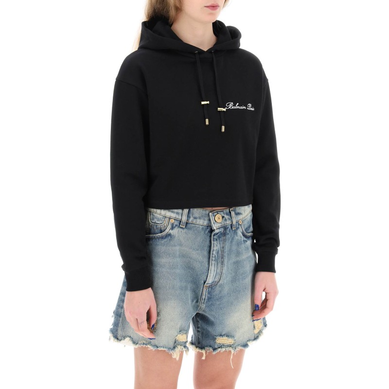 cropped hoodie with logo embroidery