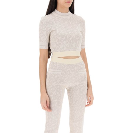 monogram cropped top in lurex knit