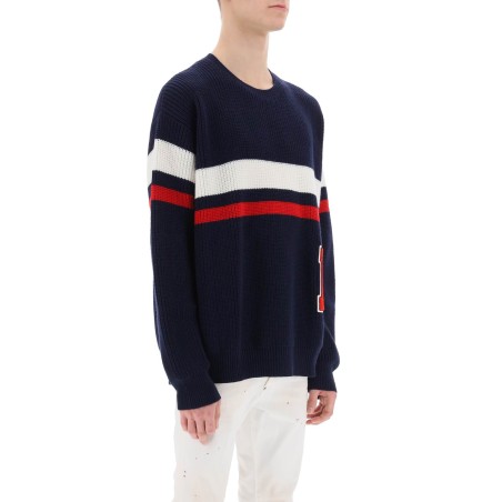 wool sweater with varsity patch