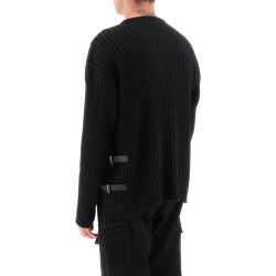 ribbed-knit sweater with leather straps