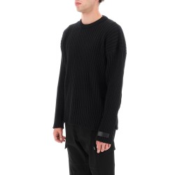 ribbed-knit sweater with leather straps