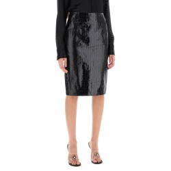 croco-effect leather pencil skirt