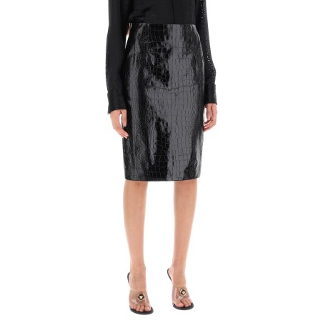 croco-effect leather pencil skirt