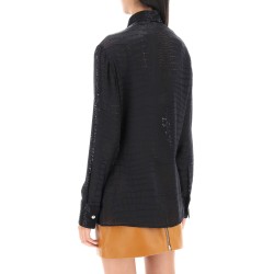 crocodile effect tie-neck shirt