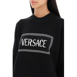 crew-neck sweater with logo inlay