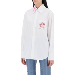 "shirt with flower print patch and embroidered logo