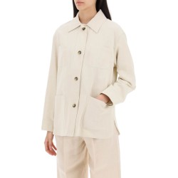 newport overshirt in cotton and linen drill