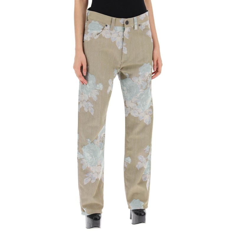 "floral jacquard ranch jeans