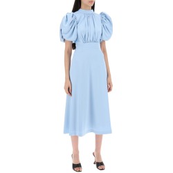 midi satin dress with balloon sleeves