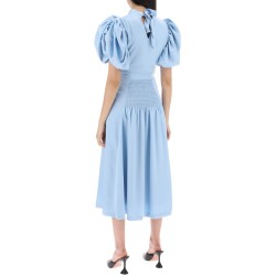 midi satin dress with balloon sleeves