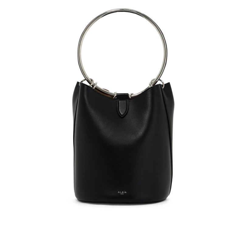 leather ring bucket bag with lar design