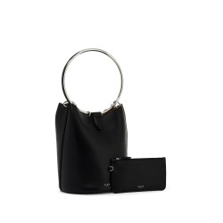 leather ring bucket bag with lar design