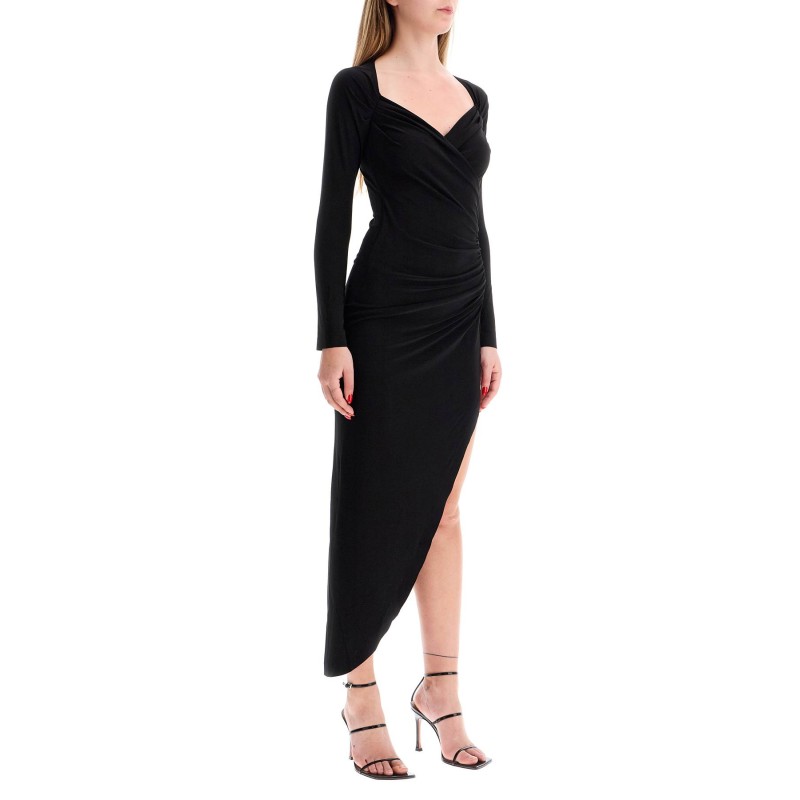 asymmetric draped jersey stretch dress in