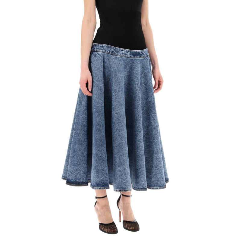 denim skirt with ruffle hem