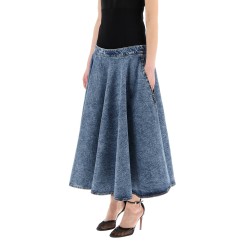 denim skirt with ruffle hem