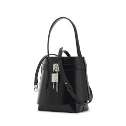 -shaped shark lock leather bucket bag