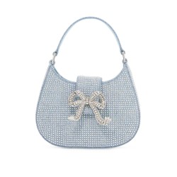 mini crescent denim bag with rhinestones