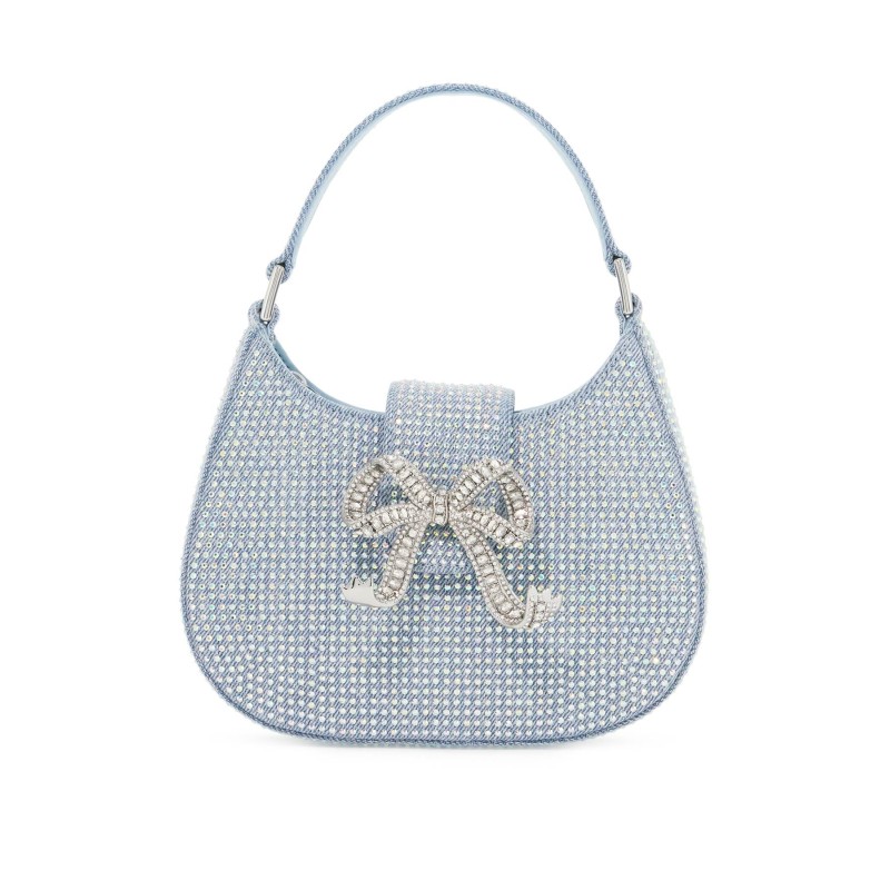 mini crescent denim bag with rhinestones