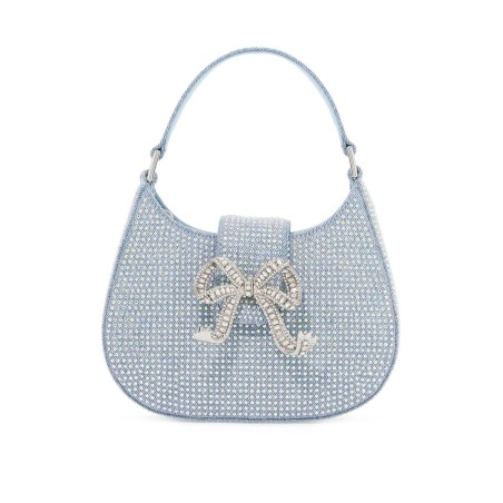 mini crescent denim bag with rhinestones