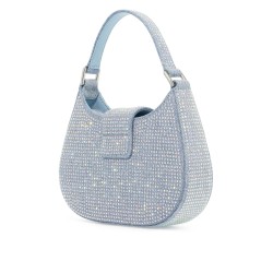 mini crescent denim bag with rhinestones