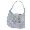 mini crescent denim bag with rhinestones