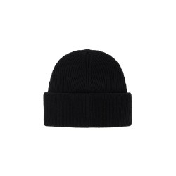 "wool beanie hat with large logo patch"