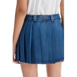 lightweight denim pleated mini skirt