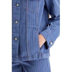 "striped overdyed denim jacket