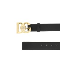 leather belt with logo buckle