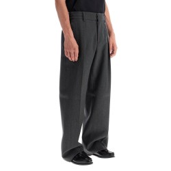 wide woolen checked trousers