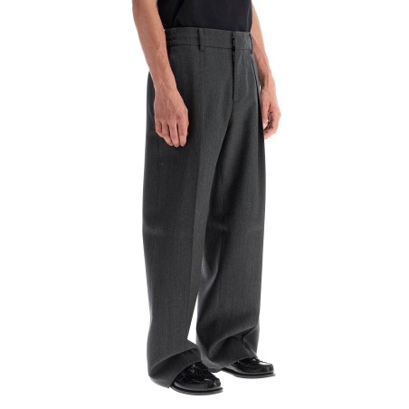 wide woolen checked trousers