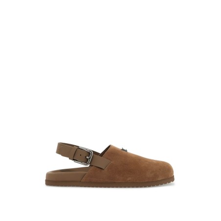 suede leather clogs with logo plate