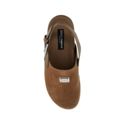 suede leather clogs with logo plate