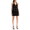 halter neck mini dress with buttons