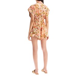 short floral linen jumpsuit for women