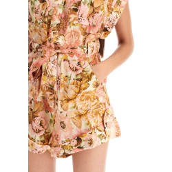 short floral linen jumpsuit for women