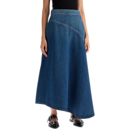 asymmetric long denim skirt.