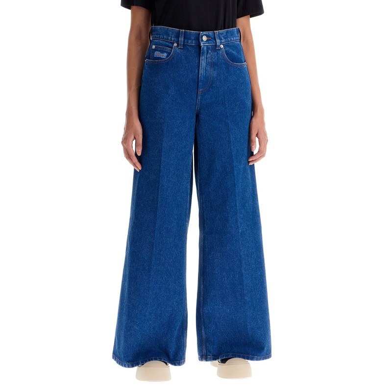 wide flared leg jeans with a