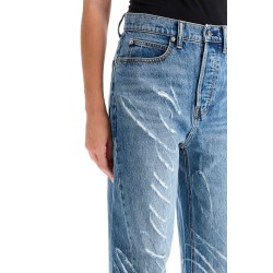 distressed jeans with lettering logo