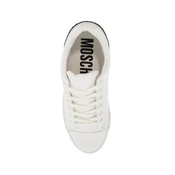 leather sneakers with rubber logo detail.