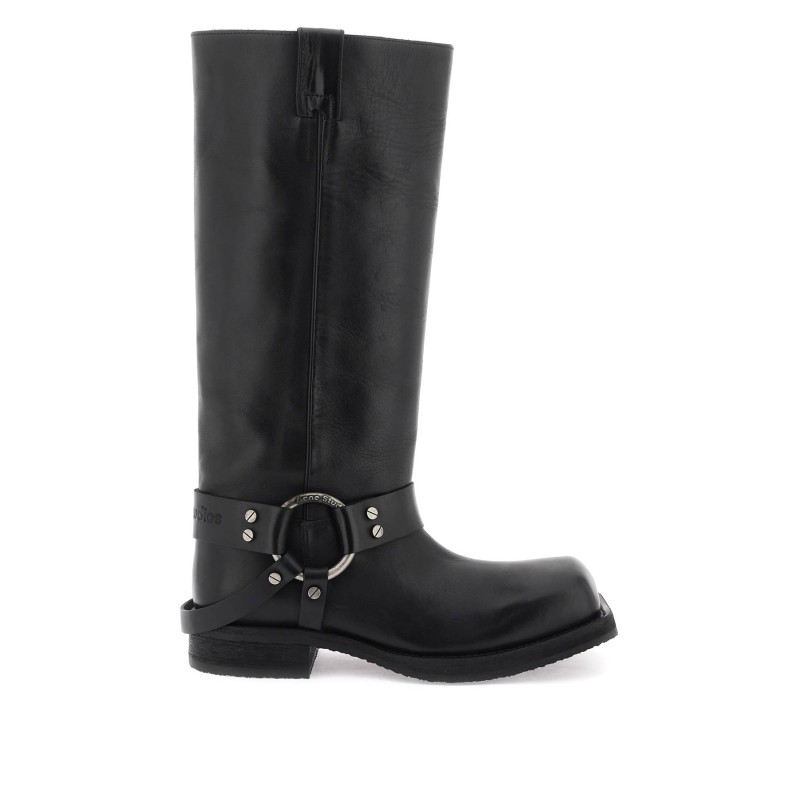 leather biker boots in