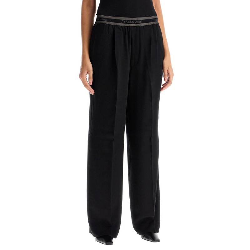 wide twill pants with elastic waistband