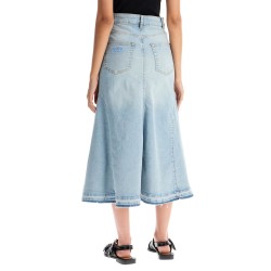 flared denim skirt.