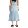 flared denim skirt.