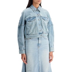 stretch denim bomber jacket in 8