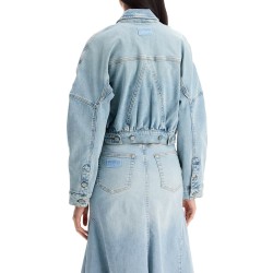 stretch denim bomber jacket in 8