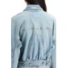 stretch denim bomber jacket in 8