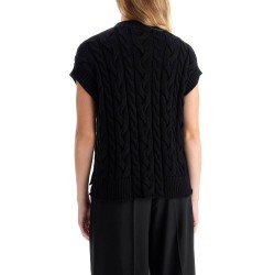 cotton cable knit vest with braided design